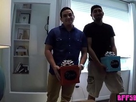 Lean teenagers surprised with big spunk-pumps for christmas